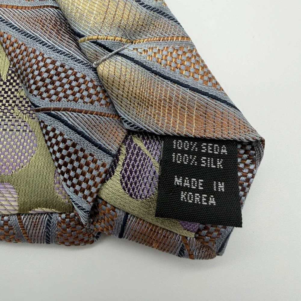 Roberto Villini Necktie Mens‎ 59x3.75 Gold Bronze Silver Silk Geometric Couture